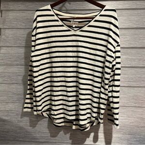 Lou & Grey Sweater Women XL White Black Stripe Cotton Blend Knit Lightweight NEW